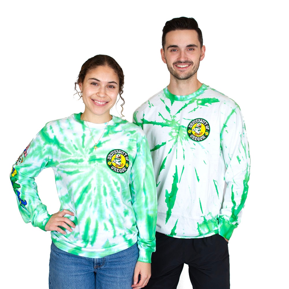 Ducks Spirit, Green, Long Sleeve, Cotton, Men, Unisex, Football, Class Trip, Tie-Dye, Grateful Dead, Dancing Bears, T-Shirt, 997214